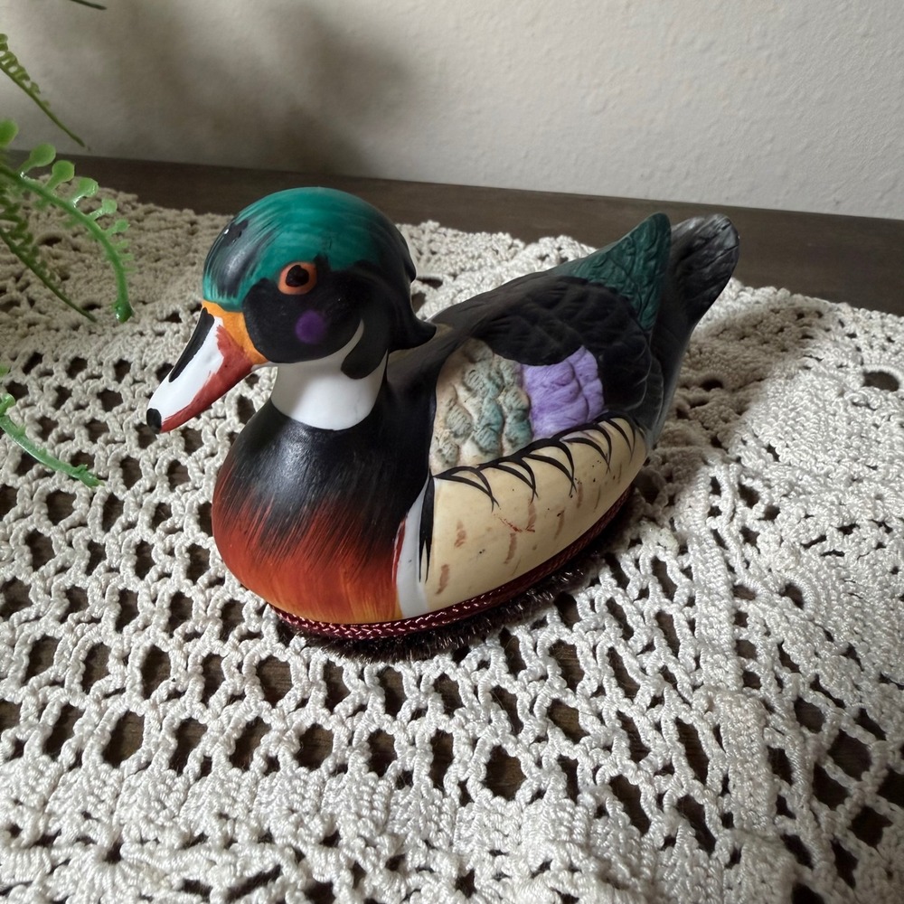 Vintage JASCO Wood Duck Clothes Brush Figurine Ceramic Mallard Bird Decor